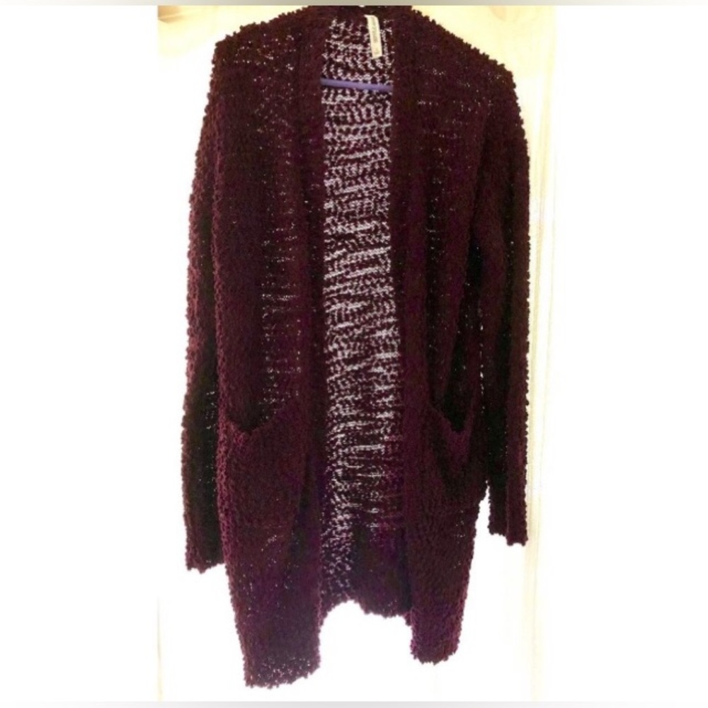 Deep Eggplant Purple Textured Cardigan EUC Zenana Outfitters - Size L - Large - Picture 1 of 2